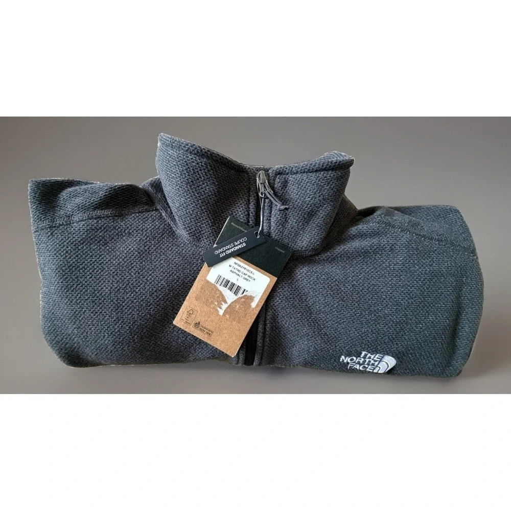 New North Face Texture Cap Rock 1/4 Zip Gray Embroidered Logo Large NWT JBHS